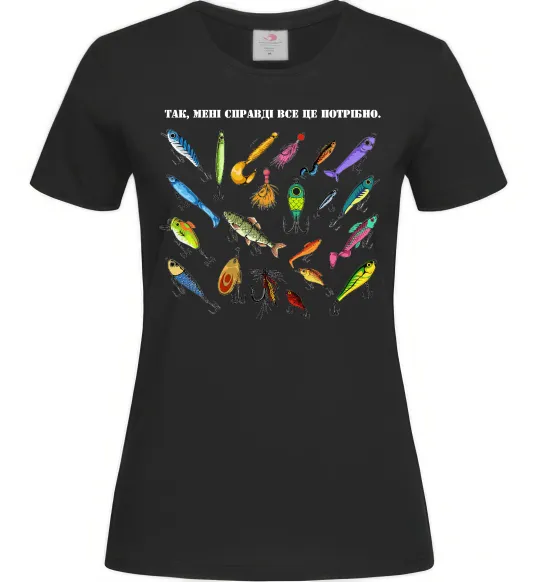 Жіноча футболка Рибальські снасті Чорний фото