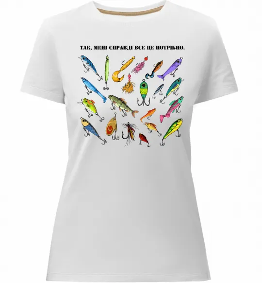 Жіноча преміум футболка Рибальські снасті Білий фото