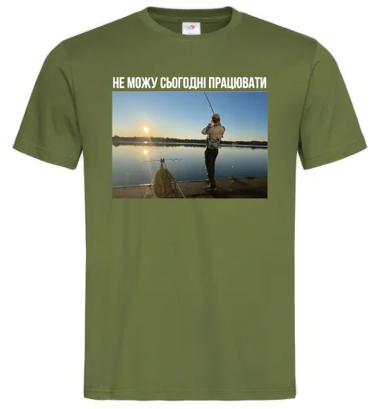 Чоловіча футболка Не можу сьогодні працювати з фото Оливковий фото
