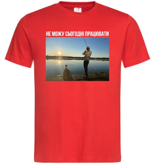 Чоловіча футболка Не можу сьогодні працювати з фото Червоний фото