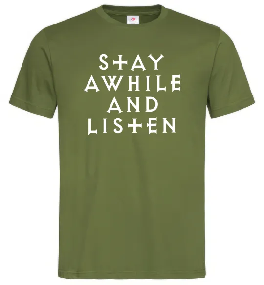 Мужская футболка Diablo Stay awhile and listen Оливковый фото