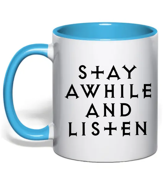 Чашка з кольоровою ручкою Diablo Stay awhile and listen Блакитний фото