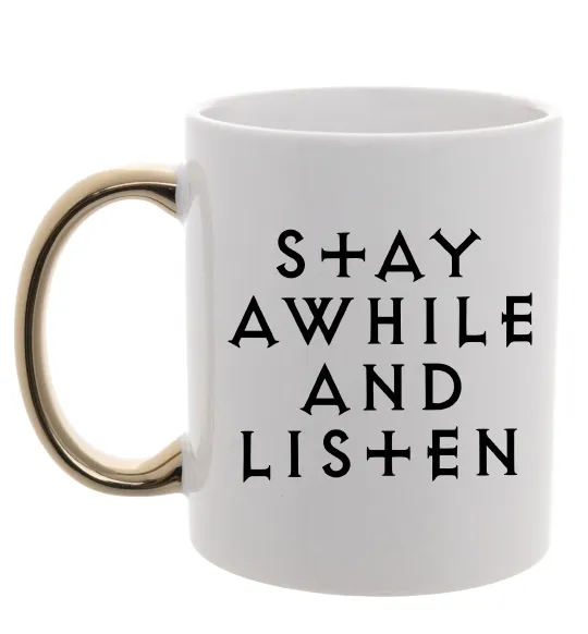 Чашка з кольоровою ручкою Diablo Stay awhile and listen Золото фото