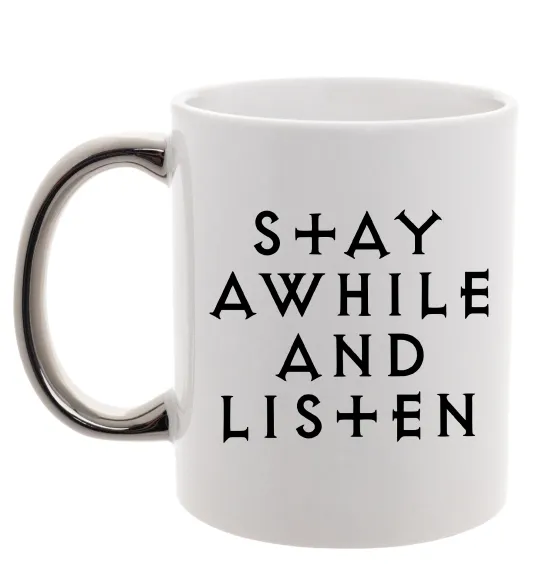 Чашка з кольоровою ручкою Diablo Stay awhile and listen Срібло фото