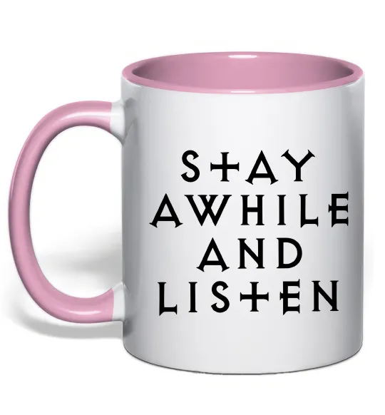 Чашка з кольоровою ручкою Diablo Stay awhile and listen Ніжно рожевий фото