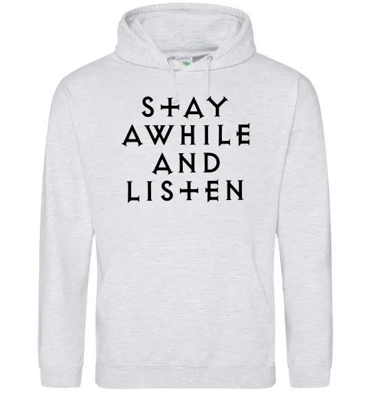 Мужская толстовка (худи) Diablo Stay awhile and listen Серый меланж фото