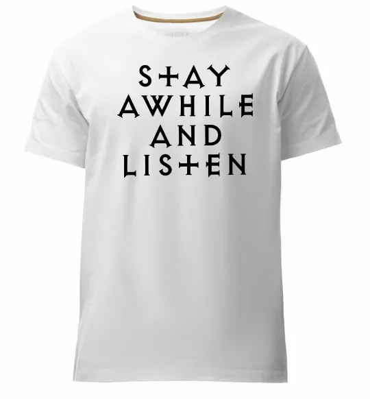 Мужская премиум футболка Diablo Stay awhile and listen Белый фото