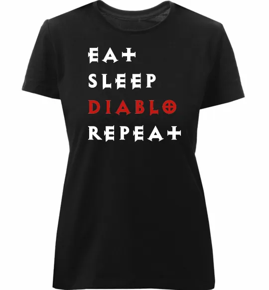 Жіноча преміум футболка Eat sleep Diablo repeat Чорний фото