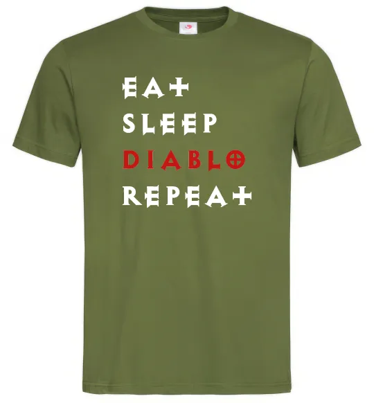 Чоловіча футболка Eat sleep Diablo repeat Оливковий фото