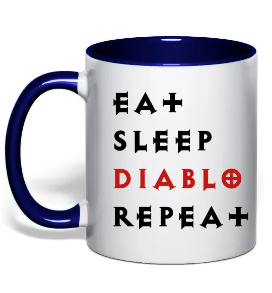 Чашка с цветной ручкой Eat sleep Diablo repeat Глубокий темно-синий фото