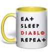 Чашка с цветной ручкой Eat sleep Diablo repeat Лимонный Чашка с цветной ручкой Eat sleep Diablo repeat Лимонный фото