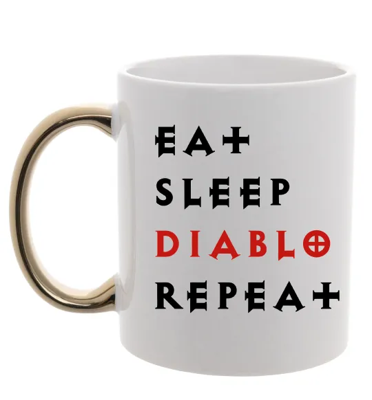 Чашка с цветной ручкой Eat sleep Diablo repeat Золото фото