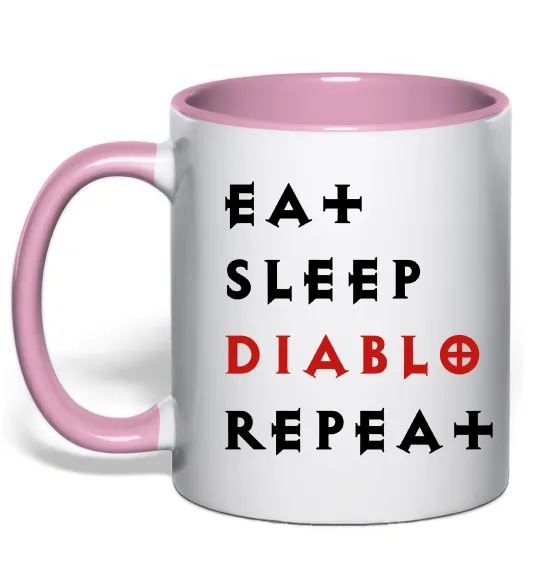Чашка с цветной ручкой Eat sleep Diablo repeat Нежно розовый фото