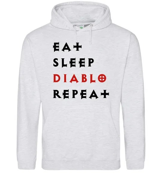 Мужская толстовка (худи) Eat sleep Diablo repeat Серый меланж фото