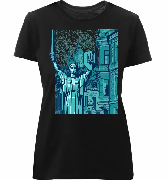 Жіноча преміум футболка Батьківщина-Мати та карта Чорний фото