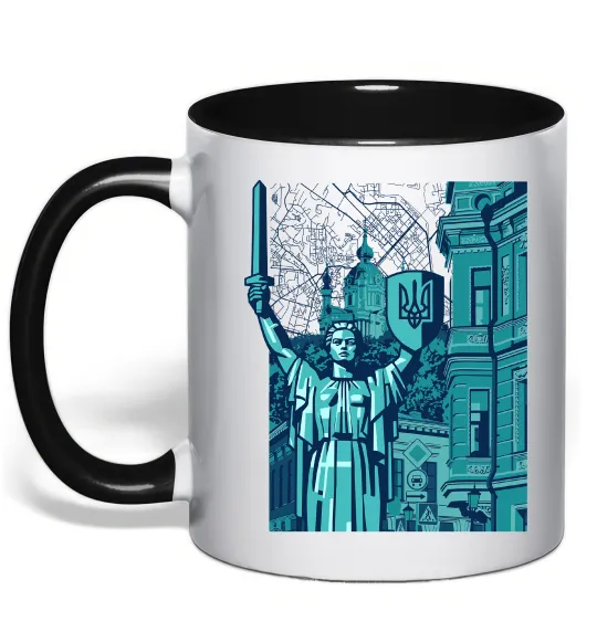 Чашка з кольоровою ручкою Батьківщина-Мати та карта Чорний фото