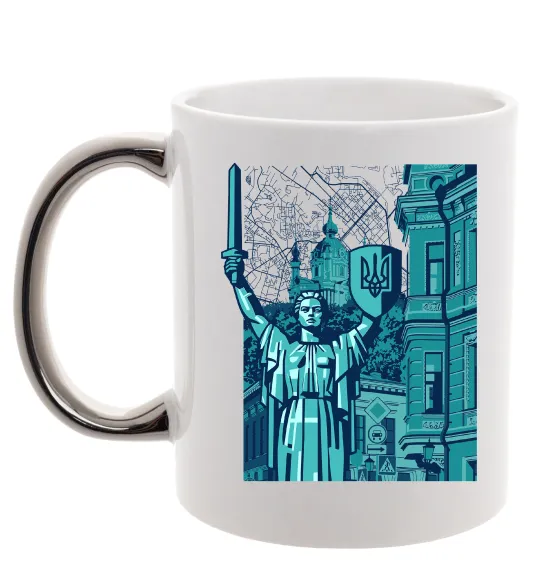 Чашка з кольоровою ручкою Батьківщина-Мати та карта Срібло фото