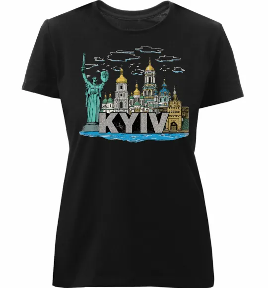 Женская премиум футболка Kyiv Архітектурні пам’ятки Черный фото
