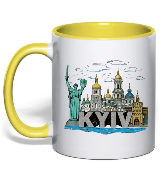 Чашка с цветной ручкой Kyiv Архітектурні пам’ятки Лимонный фото