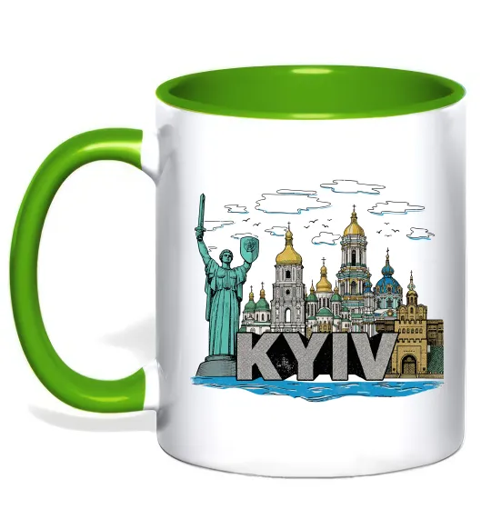 Чашка с цветной ручкой Kyiv Архітектурні пам’ятки Лаймовый фото