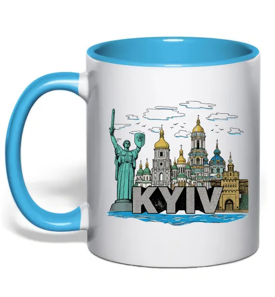 Чашка с цветной ручкой Kyiv Архітектурні пам’ятки Голубой фото