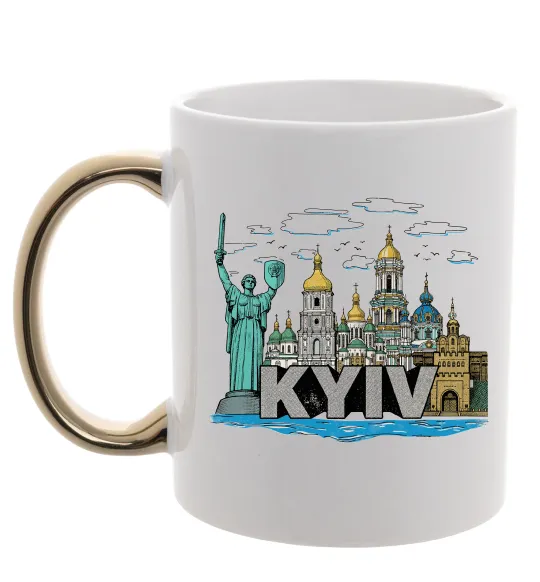 Чашка с цветной ручкой Kyiv Архітектурні пам’ятки Золото фото