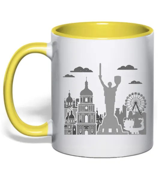 Чашка с цветной ручкой Київ контури Лимонный фото