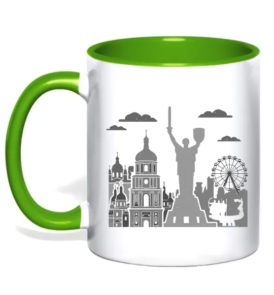 Чашка с цветной ручкой Київ контури Лаймовый фото