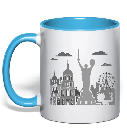 Чашка с цветной ручкой Київ контури Голубой фото