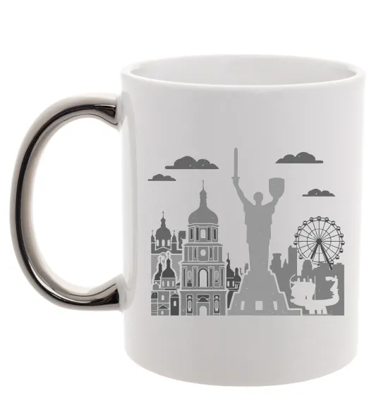 Чашка с цветной ручкой Київ контури Серебро фото