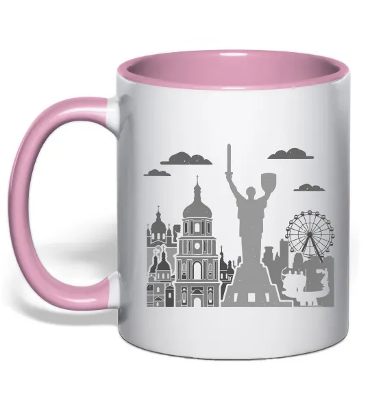 Чашка с цветной ручкой Київ контури Нежно розовый фото