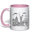 Чашка с цветной ручкой Київ контури Нежно розовый фото