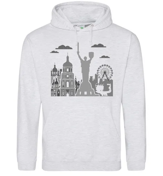 Мужская толстовка (худи) Київ контури Серый меланж фото