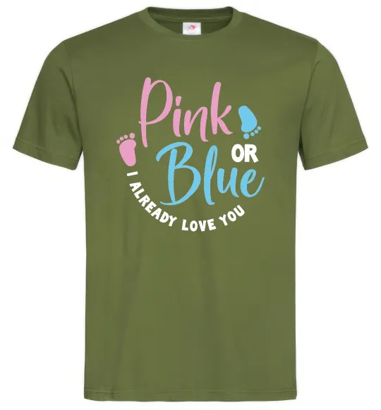 Мужская футболка Pink or Blue I love you Оливковый фото