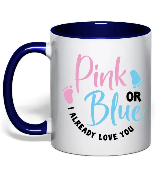 Чашка с цветной ручкой Pink or Blue I love you Глубокий темно-синий фото