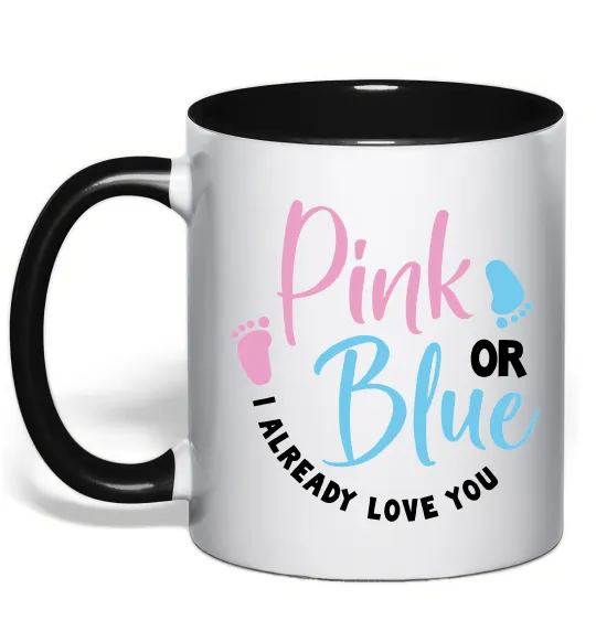 Чашка с цветной ручкой Pink or Blue I love you Черный фото