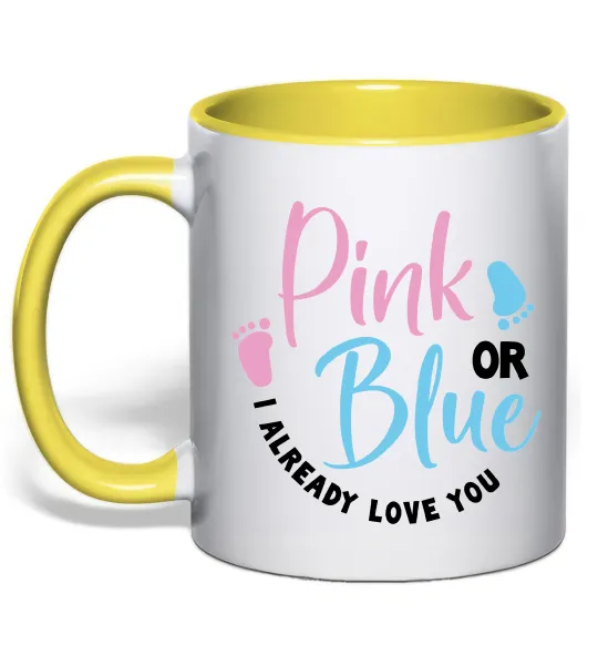 Чашка с цветной ручкой Pink or Blue I love you Лимонный фото