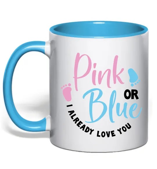Чашка с цветной ручкой Pink or Blue I love you Голубой фото
