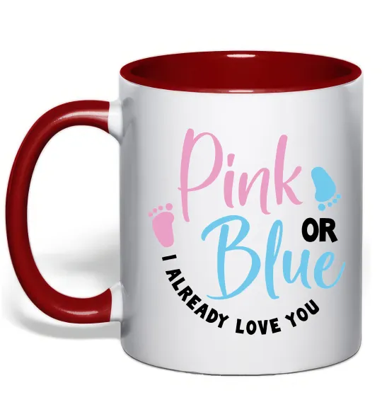Чашка с цветной ручкой Pink or Blue I love you Красный фото