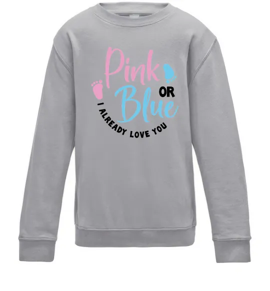 Детский Свитшот Pink or Blue I love you Серый меланж фото