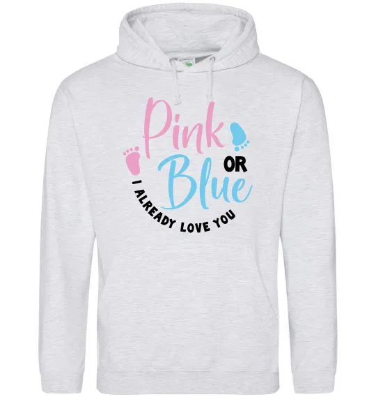 Мужская толстовка (худи) Pink or Blue I love you Серый меланж фото