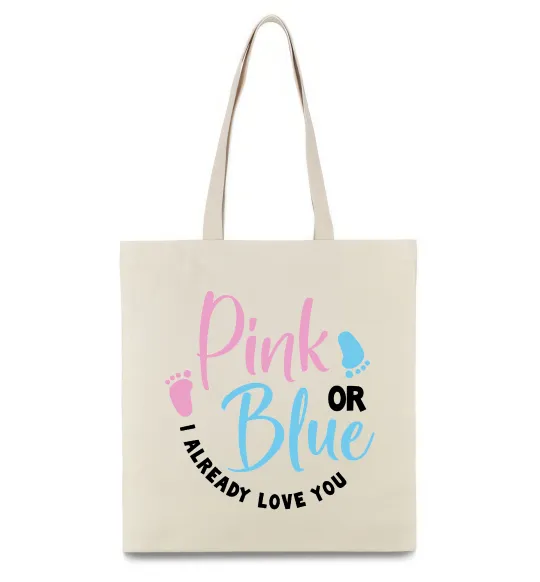 Эко-сумка Pink or Blue I love you Бежевый фото