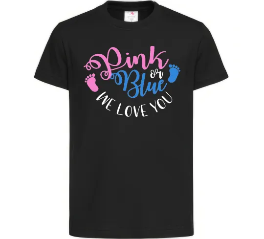 Детская футболка Pink or Blue we love you Черный фото