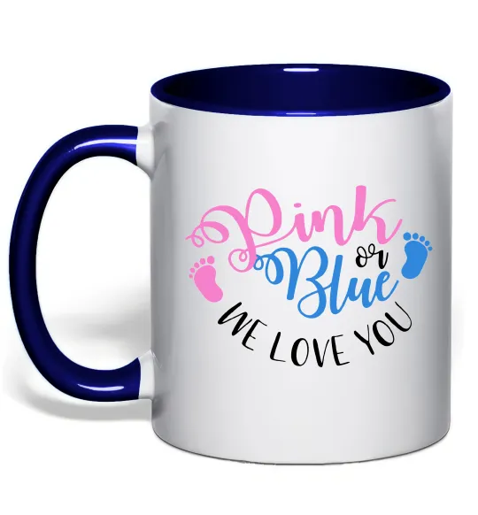 Чашка с цветной ручкой Pink or Blue we love you Глубокий темно-синий фото