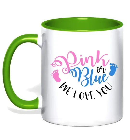 Чашка с цветной ручкой Pink or Blue we love you Лаймовый фото