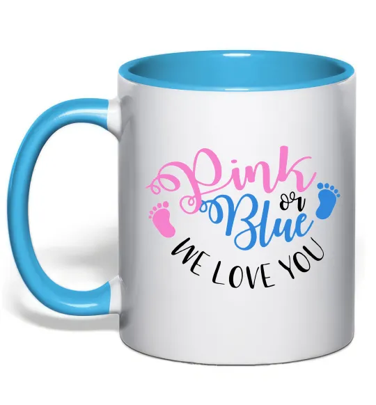 Чашка с цветной ручкой Pink or Blue we love you Голубой фото