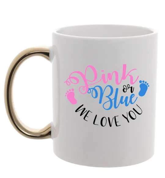 Чашка с цветной ручкой Pink or Blue we love you Золото фото