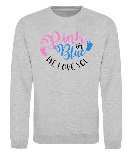 Свитшот Pink or Blue we love you Серый меланж фото
