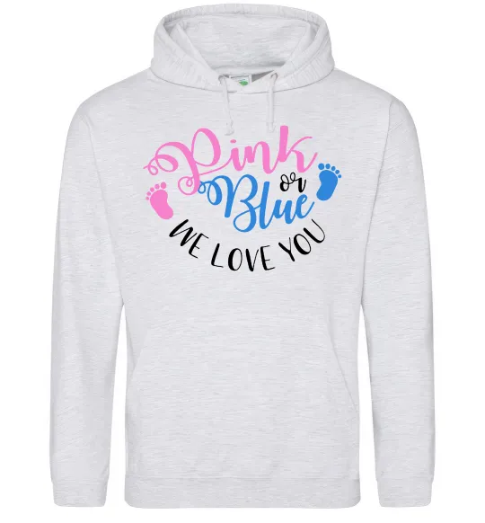 Мужская толстовка (худи) Pink or Blue we love you Серый меланж фото
