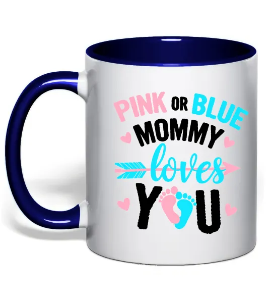 Чашка с цветной ручкой Pink or blue Mommy loves you Глубокий темно-синий фото
